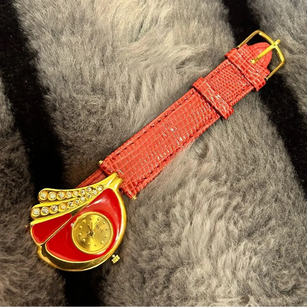 Rare Vintage 80s Emspritt red croc genuine leather band watch